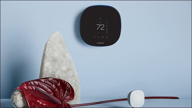 ecobee thermostat on blue wall