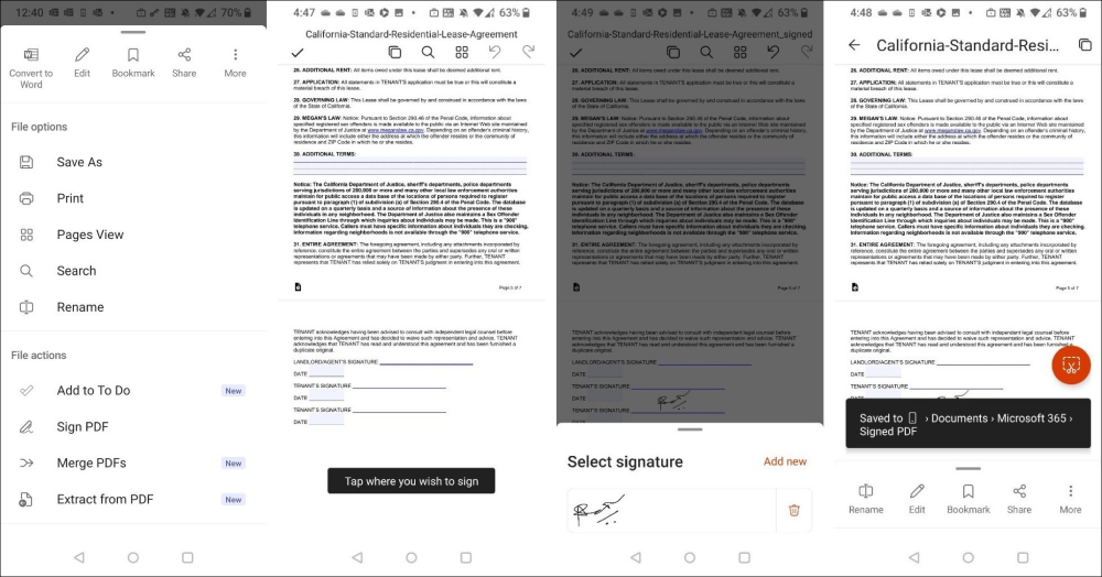 images of signing a PDF in the Microsoft 365 app